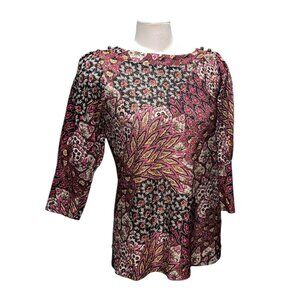 Outfit JPR Floral-Patterned Casual Blouse Size Medium Multicolor 3/4 Sleeves Cre